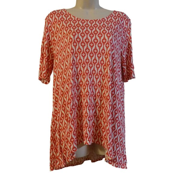 Chico's Tops - Chicos Women Red White Ikat Swing Tunic Top Size 2 L 12 Casual Scoop Neck
